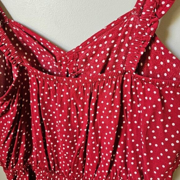 EUC EXPRESS POLKA DOT RED/WHITE FLUTTER STRAPS CINCHED SWEETHEART NECK TANK M - Picture 8 of 13